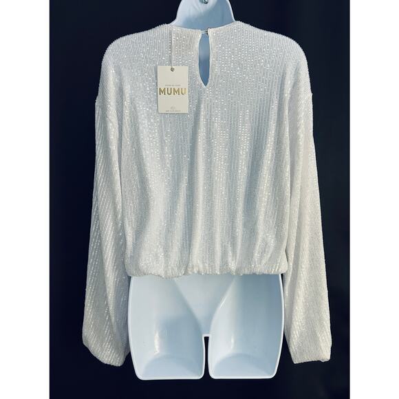 Show Me Your Mumu Good Time White Sequin Top Medium NWT Long Sleeve Party Blouse - Picture 4 of 8